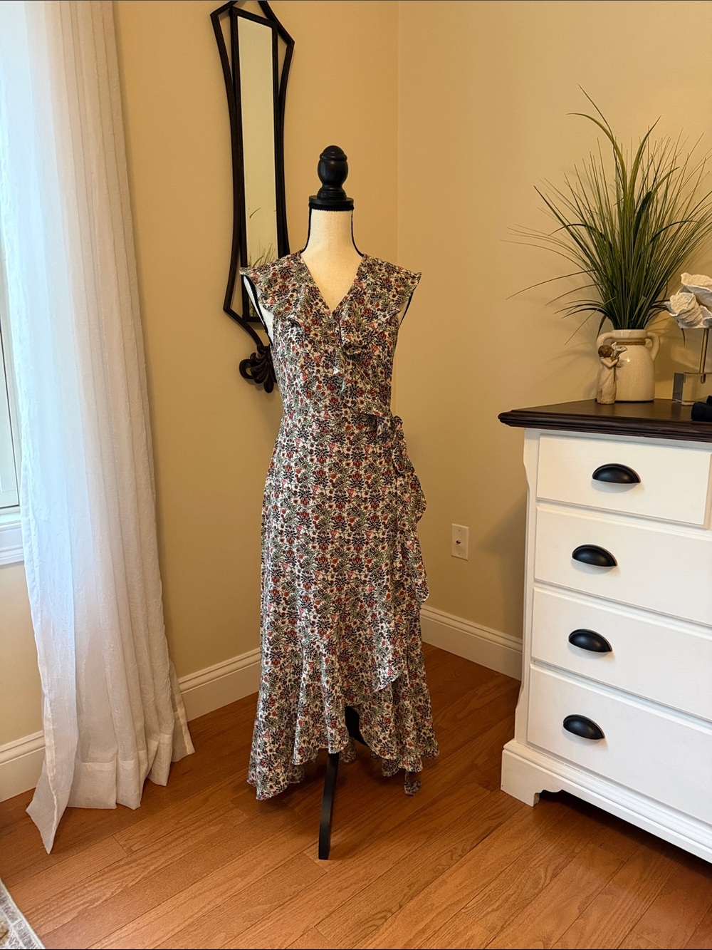Max Studio Floral Ruffle Maxi Dress - Green Multi.    Size medium